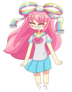 an anime character with pink hair and big horns