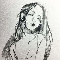 a drawing of a woman with her eyes closed and head tilted to the side, looking down