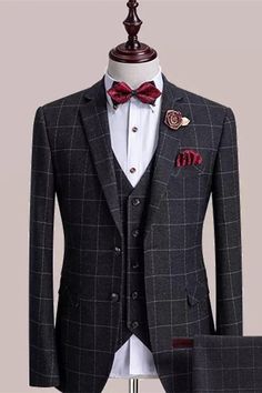 Men Suits Fancy Black Plaid Three Pieces Notched Lapel Business Suits – 27dress Backless Prom Dresses