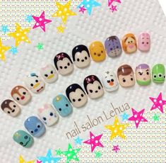 Disney Inspired Nails, Kids Nail Designs, Disney Nail, Fake Nails Designs, Art Deco Nails, Nail Drawing, Happy Nails