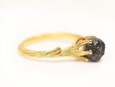 14 k Yellow Gold Raw Black Diamond Ring , Black Rough Diamond Ring , Raw Engagement Ring , 925 Sterling Silver Ring , Raw Wedding Band A handmade Sterling silver 925 , 18k & 14k yellow , white and rose gold twig ring made in Three gold colors and set with Black uncut beautiful raw diamonds. Unlike most raw diamonds that are used in jewelry the diamonds. They are beautiful! IF YOU CAN NOT FIND THE EXACT STONE YOU WANT PLEASE CONTACT ME AND I WILL GET IT FOR YOU. Details : Material : 14 k Yellow G Raw Engagement Ring, Raw Black Diamond, Gold Twig Ring, Delicate Silver Rings, Gold Twigs, Rough Diamond Ring, Twig Ring, Branch Ring, Black Diamond Ring