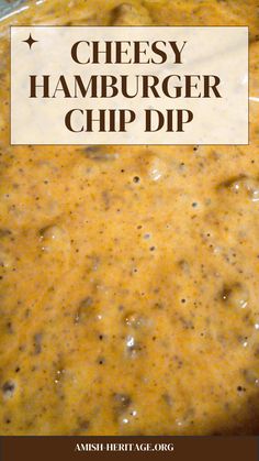 cheesy hamburger chip dip recipe in a glass bowl with the title overlay