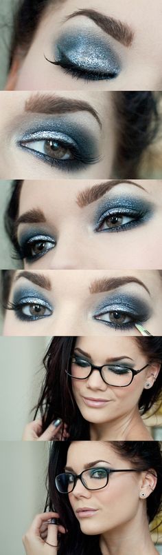 Ah, the bliss of the brown eyed girl...for she can truly wear blue eye shadow. 2017 Makeup, Diva Makeup, Office Makeup, Glasses Makeup, Makeup Idea, Blue Eyeshadow, Makati