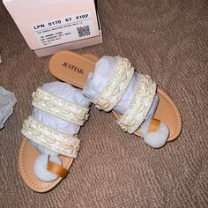 Sandals Not Worn Silver Sandals For Vacation In Spring, Silver Sandals For Spring Vacation, Silver Beach Sandals For Spring, Silver Sandals For Beach In Spring, Silver Open Toe Sandals For Beach Season, Silver Summer Beach Sandals, White Silver, Women's Shoes Sandals, Full Service