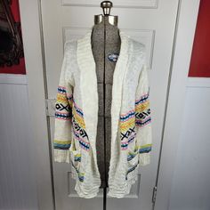 Empyre White Tribal Print Knit Long Open Cardigan Womens Size Small New Without Tags, Never Worn. In Great Condition. Measurements Laying Flat: Side Seam: 21" Back Length: 27" Shoulder To Wrist: 22" Armpit To Wrist: 20" Please Review All Photos Carefully, And Message Me With Any Questions Before Purchasing. All Items Are In As Found Condition And Sold As Is. Returns Are Not Accepted. All Of Our Items Are Cross Posted On Multiple Platforms, Sales Are Not Complete Until Payment Is Received. Paymen White Bohemian Sweater For Spring, White Bohemian Sweater For Layering, White Cotton Bohemian Sweater, White Bohemian Cotton Sweater, White Bohemian Cardigan For Layering, White Bohemian Open Front Sweater, Bohemian White Open Front Sweater, White Open Front Bohemian Sweater, Bohemian White Knit Outerwear