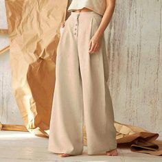 Womens Maxi Length Linen Blend Trousers Straight Leg Black Khaki White Cotton Linen Trousers, Casual Linen Pants, Women Cargo Pants, High Waist Wide Leg Pants, Cotton Linen Pants, Womens Wide Leg Pants, Casual Wide Leg Pants, Loose Trousers, Linen Casual