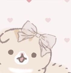 a drawing of a teddy bear with a bow on it's head and hearts in the background