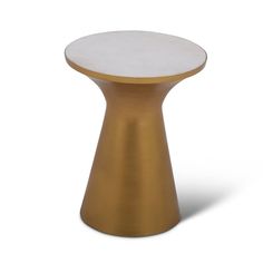 a small gold and white table on a white background