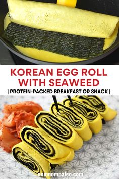 korean egg roll with seaweed and protein - packed breakfast or snack on a plate