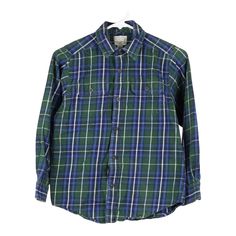 Vintage green Age 10-12 Place Shirt - boys large Retro Green Cotton Shirt, Green Retro Cotton Shirt, Green School Tops For Fall, Green Cotton Button-up Flannel Shirt, Green Fall School Top, Green Cotton School Top, Casual Green Button-up Flannel Shirt, Green Cotton Top For School, Casual Green Flannel Shirt