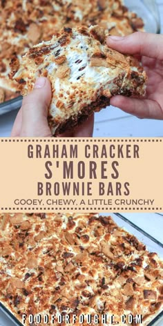 graham cracker s'mores brownie bars are shown with the title above it