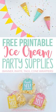 free printable ice cream party supplies for kids and adults to use on the table