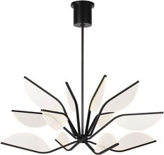 a black and white chandelier hanging from a ceiling fixture with leaves on it