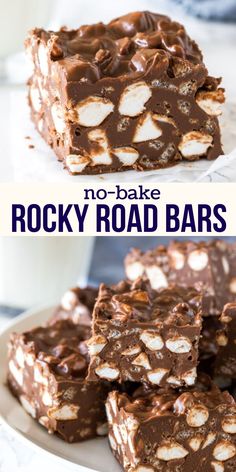 no bake rocky road bars on a plate