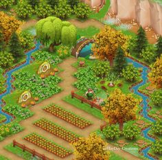 an image of a farm with lots of trees and plants on it's land