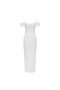 Off-the-shoulder draped satin long midi dress white 1M020 – RASARIO White Fitted Elastane Maxi Dress, White Fitted Maxi Dress With Straight Neckline, White Elastane Midi Dress For Evening, Satin Off Shoulder Dress, Midi Dress White, Long Midi, Velvet Maxi Dress, Satin Corset, Draped Skirt