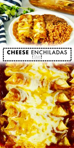 cheese enchiladas on a plate with mexican food