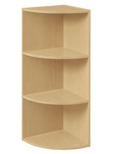 a corner shelf with three shelves on each side