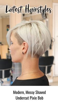 modern-messy-shaved-undercut-bob Pixie Bobs, Shaved Pixie, Kort Bob, Undercut Bob, Pixie Bob Hairstyles, Pixie Cut With Undercut, Shaved Undercut, Bob Cuts, Pixie Bob Haircut