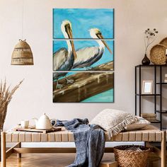 Two Pelicans On Dock Rail Wall Art is a beautiful addition to any decor style. Bring this stunning canvas print into your home to easily refresh your walls and elevate your decor. Artwork Painting, Off Sale, Decor Styles, Elephant, Canvas Print, Canvas Prints, Bring It On, Wall Art, Canvas