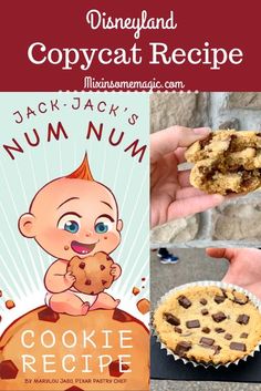 a hand holding a cookie next to a copy of the book jack jack's num - num