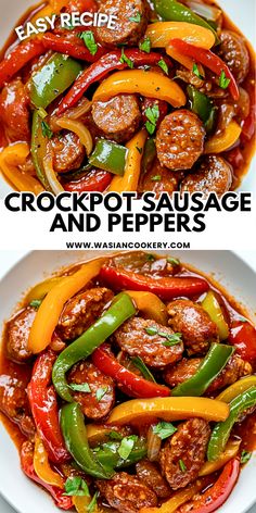 Looking for an effortless dinner idea? This Crockpot Sausage and Peppers Recipe combines juicy Italian sausage, sweet bell peppers, and onions for a hearty, flavorful dish. Perfect for busy nights, this Sausage and Peppers Crockpot Recipe is easy to prepare and full of Italian-inspired flavor! #CrockPotSausageAndPeppers #SlowCookerSausagePeppersAndOnions #ItalianSausageCrockpot Sausage And Peppers In Crockpot, Chicken Sausage Dinner Ideas, Creamy Ravioli Soup, Italian Sausage Recipes For Dinner, Crock Pot Sausage And Peppers, Recipes For Sausage, Recipes With Italian Sausage, Crockpot Sausage And Peppers, Sausage With Peppers And Onions