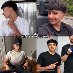 four different pictures with the same person on one side and two people on the other