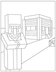 an image of a minecraft character in the middle of a cityscape coloring page