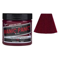 Les colorations semi-permanentes Manic Panic colorent et revitalisent les cheveux. Elles ne sensibilisent pas la fibre capillaire. Ces colorations directes sont prêtes à l'emploi, sans ajout d'oxydant. Les textures crémeuses sont miscibles entre elles, très facile et agréable à appliquer. Formule Vegan, enrichie à base plantes et de protéines qui hydrate la fibre capillaire tout en la colorant. Sans gluten, sans ammoniaque, sans résocinol & sans PPD. Manic Panic Classic High Voltage Coloration directe, sur une hauteur de ton de 8 ou 10 suivant le résultat souhaité. Pour obtenir une couleur des plus pures, vos cheveux doivent être décolorés, avant l’application. Formule 98% conditionneur. Manic Panic Creamtones Coloration pastel, ultra glamour. Sur cheveux décolorés d'une hauteur de tons de Manic Panic Vampire Red, Manic Panic, Semi Permanent, Dyed Hair, Red Hair, Dye, Red, Hair