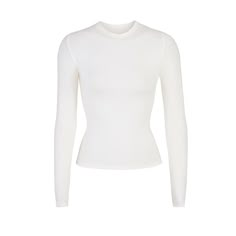 Cotton Jersey Long Sleeve T-Shirt - Marble | SKIMS Sleek White Fitted Top, Sleek White Top For Spring, Sleek White Stretch Top, Jersey Long Sleeve, Basic Outfits, White Top, White Long Sleeve, Sleeve Cotton