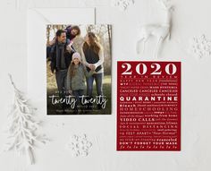 a red and white holiday card with the words twenty twenty on it