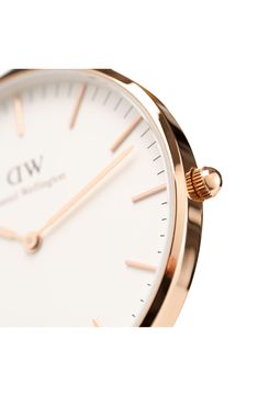 A wide, minimalist face adds to the clean sophistication of this lightweight round watch secured by a classic topstitched leather strap. Style Name:Daniel Wellington Classic St. Mawes Leather Strap Watch, 40mm. Style Number: 6167093. Available in stores. Round Watch, Leather Strap Watch, Diy Kits Gift, White Rose Gold, Minerals Crystals, Daniel Wellington, Quartz Movement, Wellington, Time Piece