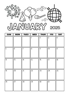 January 2025 Coloring calendar for kids