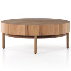 a round wooden table with two legs and a circular wood table top on one end