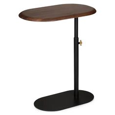 a black table with a wooden top and metal base, on an isolated white background