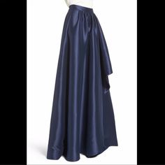 This Waist-Narrowing Ball Skirt With Satin Shine Elegantly Drapes For A Very Flattering Look - Side Zip Closure - Side-Seam Pockets - Lined - 100% Polyester - Dry Clean Chic Blue A-line Maxi Skirt, Elegant Blue Asymmetrical Skirt, Blue A-line Maxi Skirt With Lining, Formal Ruffled Skirt Bottoms, Chic Blue Evening Maxi Skirt, Blue Fitted A-line Maxi Skirt, Formal Asymmetrical Gathered Skirt, Chic Blue Asymmetrical Maxi Skirt, Blue Relaxed Maxi Skirt For Formal Occasions