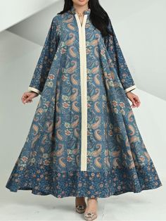 Women Elegant Dresses, Fashionable Cashew Flower Robe Dress Long Floral Print Patterned Dress, Long Blue Midi Dress With Floral Print, Long Patterned Spring Dress, Spring Paisley Print Tunic Dress, Long Spring Patterned Dress, Spring Long Patterned Dress, Spring Patterned Long Dress, Patterned Floral Print Tunic Dress, Cashew