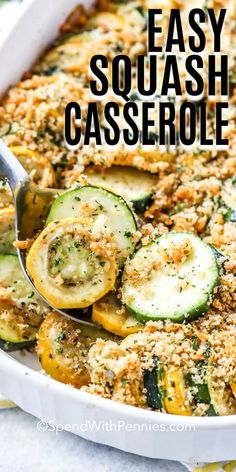 a casserole dish with zucchini, cheese and bread crumbs