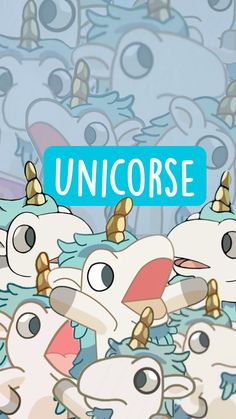 cartoon unicorns are lined up in front of a blue sign that says unicornose