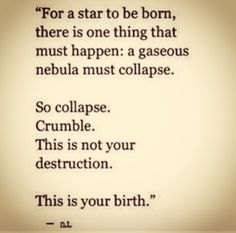 a poem written in black and white that reads, for a star to be born, there is one thing that must happen