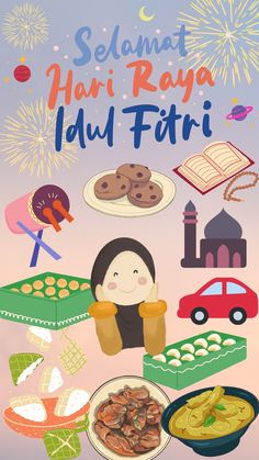 the cover of selamat hari raya idu fifiri, with illustrations of food