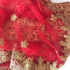 Embroidery On Velvet, Dupatta Collection, Gold Thread Embroidery, Embroidered Patterns, Lehenga Red, Gold Wedding Dress