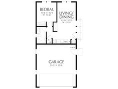 the floor plan for this house shows the garage and living area, as well as the bedroom