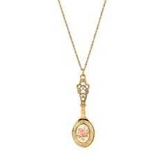 Take your most treasured photo everywhere you go with this magnificent locket pendant. This antique-inspired floral pendant features a pink desert rose decal and opens and closes with ease. Take your most treasured photo everywhere you go with this magnificent locket pendant. This antique-inspired floral pendant features a pink desert rose decal and opens and closes with ease. FEATURES Pendant length: 2.4 in. Clasp: lobster-claw Metal: alloy Material: acrylic Plating: gold tone Finish: polished Rose Locket, Oval Locket Necklace, Chic Fashionista, Pink Desert, 1928 Jewelry, Oval Locket, Acrylic Flower, Vintage Inspired Jewelry, Cameo Jewelry