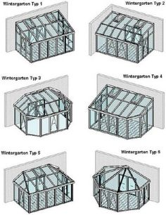 four different types of greenhouses with windows on each side and the words wintergreen type