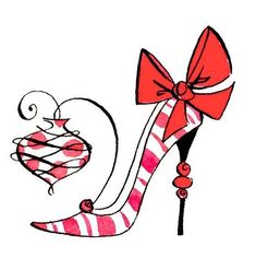 a drawing of a high heeled shoe with a red bow