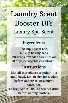 the instructions for how to make a diy laundry scent with booster diy