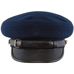 Comfortable and elegant navy blue and black 'Maciejowka' cap. Crown is made of 100% high quality wool (ambassador wool). Bill and belt are made of black genuine leather. Cap is lined and has 2 buttons with eagle - Poland's national symbol. By default cap is prepared with inside insulation layer. Cap may be prepared without insulation on request, please leave the comment to order / send us email. This is not an exact replica - the original one has gray crown, brown bill and belt. It is avaiable o Navy Military Cap, Navy Formal Hat With Curved Brim, Navy Curved Brim Formal Hat, Classic Blue Six-panel Hat, Classic Navy Flat Cap, Classic Navy Hat With Short Brim, Navy Classic Hat With Short Brim, Breton Cap, Cap Men Fashion