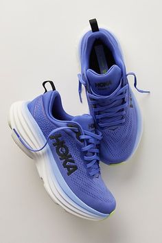 HOKA®  Bondi 8 Sneakers Women’s Hoka Shoes, Aesthetic Running Shoes, Hoka Outfit, Running Shoes Outfit, Hoka Shoes Woman, Colorful Running Shoes, Track Aesthetic, Blue Cosmos, Peach Parfait