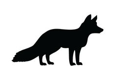 a black silhouette of a fox on a white background